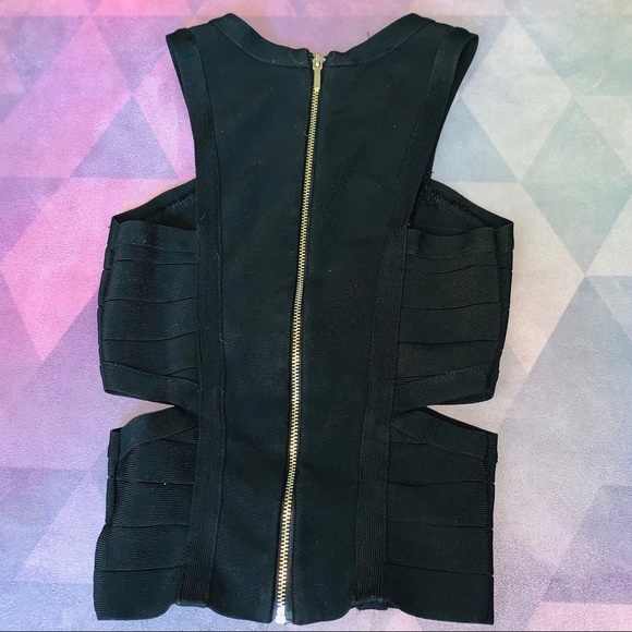 ๐ BEBE BANDAGE BLACK CUT OUT ZIPPER SHIRT - Picture 2 of 4